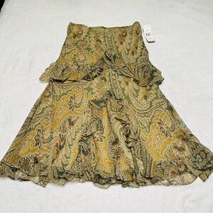 Lauren Ralph Lauren Paisley Midi Skirt in Green and Gold